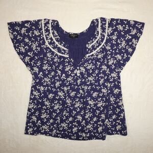 Lane Bryant Blue & White Floral Henley Top Size 18/20 Cottagecore Babydoll